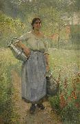 Elisabeth Keyser Fransk bondflicka med mjolkspannar France oil painting artist